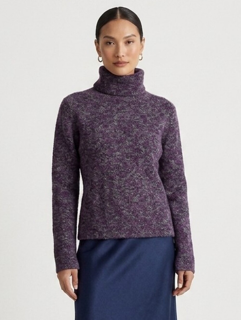 Eileen Fisher Heathered Blue & Purple Wool Blend Turtleneck Sweater Medium